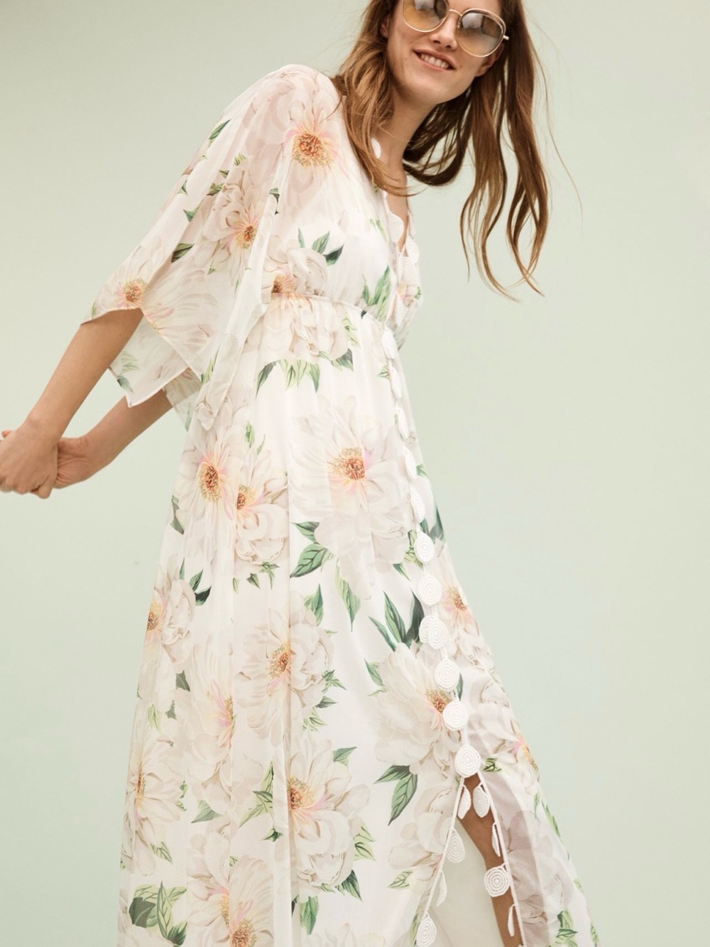 Farm Rio Floral Maxi Dress in Soft White and Blush